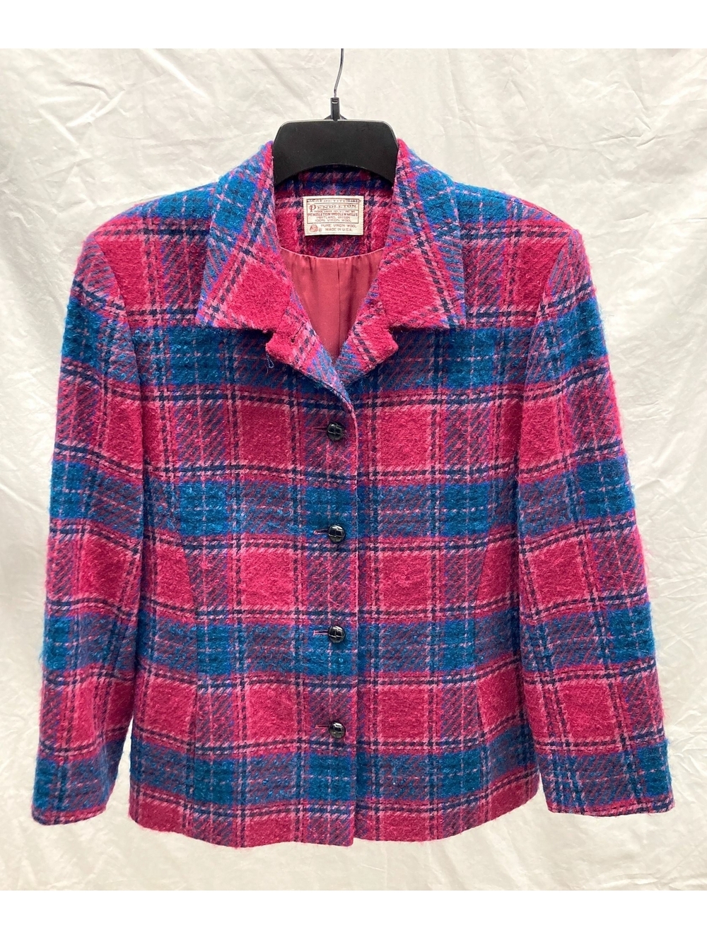 Vintage Pendleton Pink Plaid Tweed Jacket Size 12